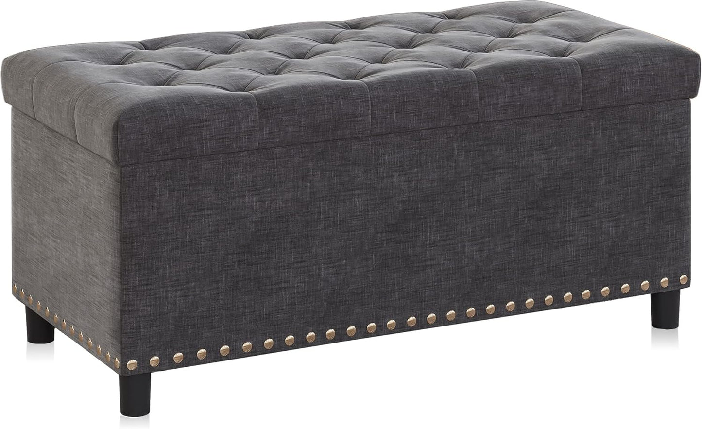 BELLEZE 35" Tufted Ottoman, Storage Bench with Safety Close Hinge, Ottoman with Storage for Living