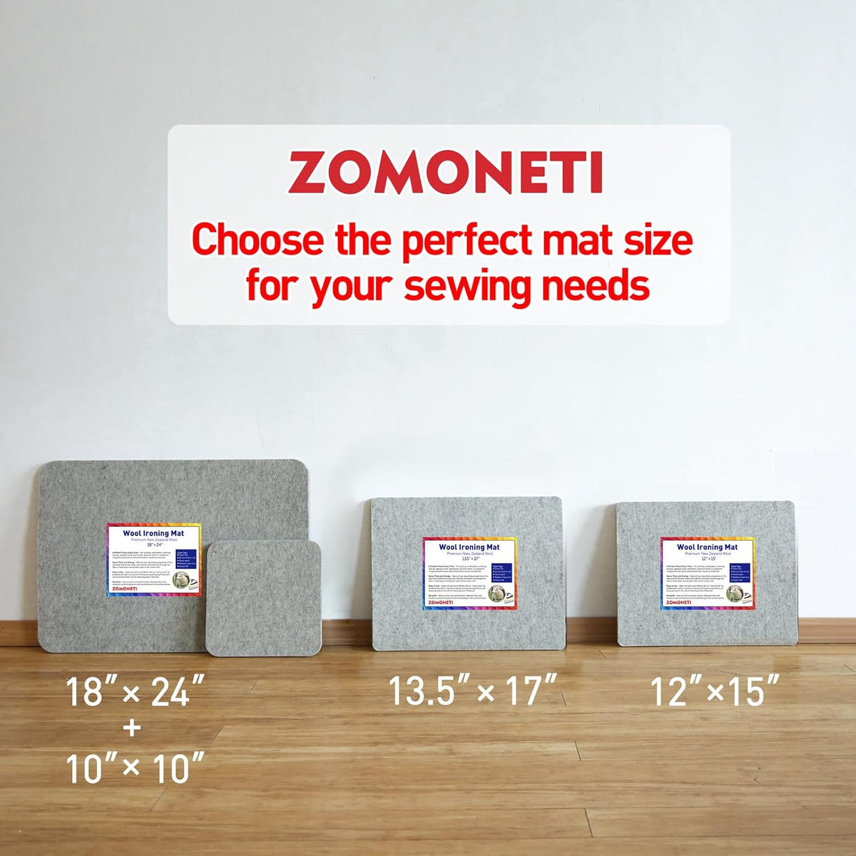 ZOMONETI 24" x 18" + 10" x 10" Wool Pressing Mat 100% New Zealand Felted Wool Ironing Mat Pad