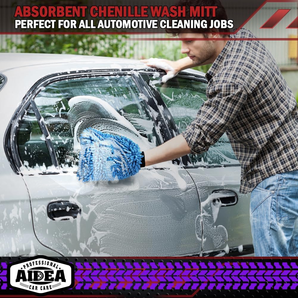 AIDEA Car Wash Mitt Microfiber 2PK, Scratch-Free& Lint-Free, Premium Chenille Microfiber Wash