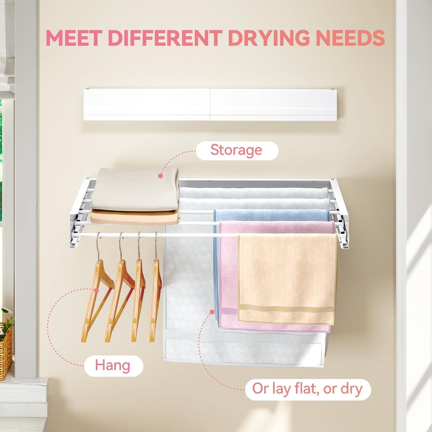 APEXCHASER Wall Mounted Clothes Drying Rack, Laundry Drying Rack Retractable, Towel Racks for