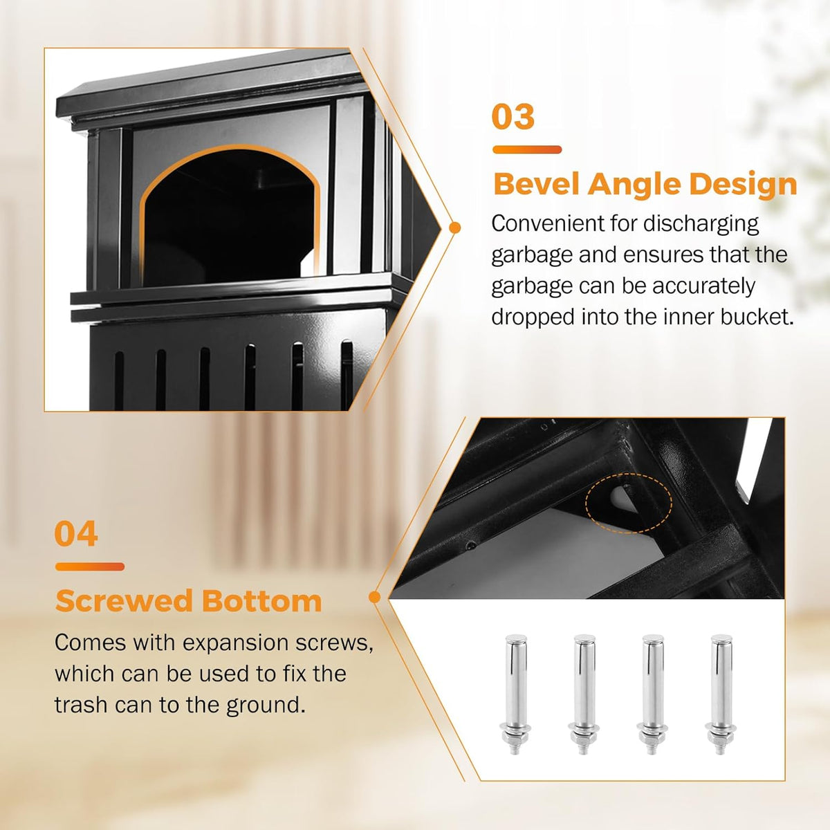BEAMNOVA Trash Can Outdoor Top Tray Black Stainless Steel Commercial Garbage Enclosure with Locking