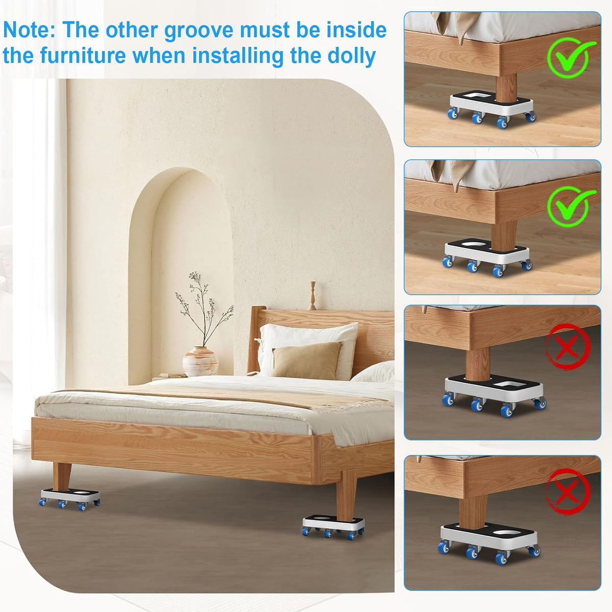 Furniture Dolly with Dual Groove Design: Furniture Sliders with 6 Wheels - for Various Types of