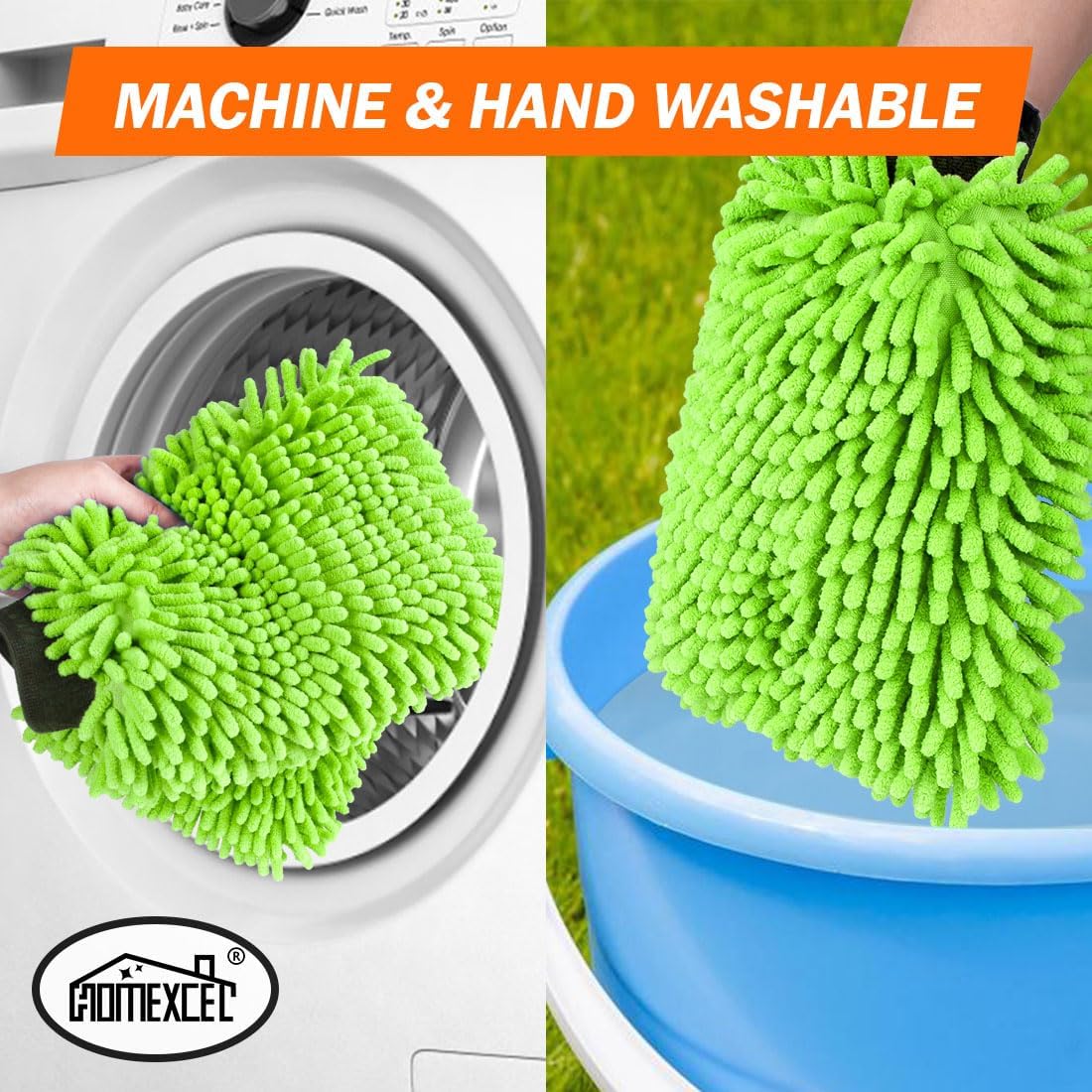 HOMEXCEL Car Wash Mitt, 2PK Chenille Microfiber Wash Mitt, Scratch-Free & Lint-Free, Rich Foam