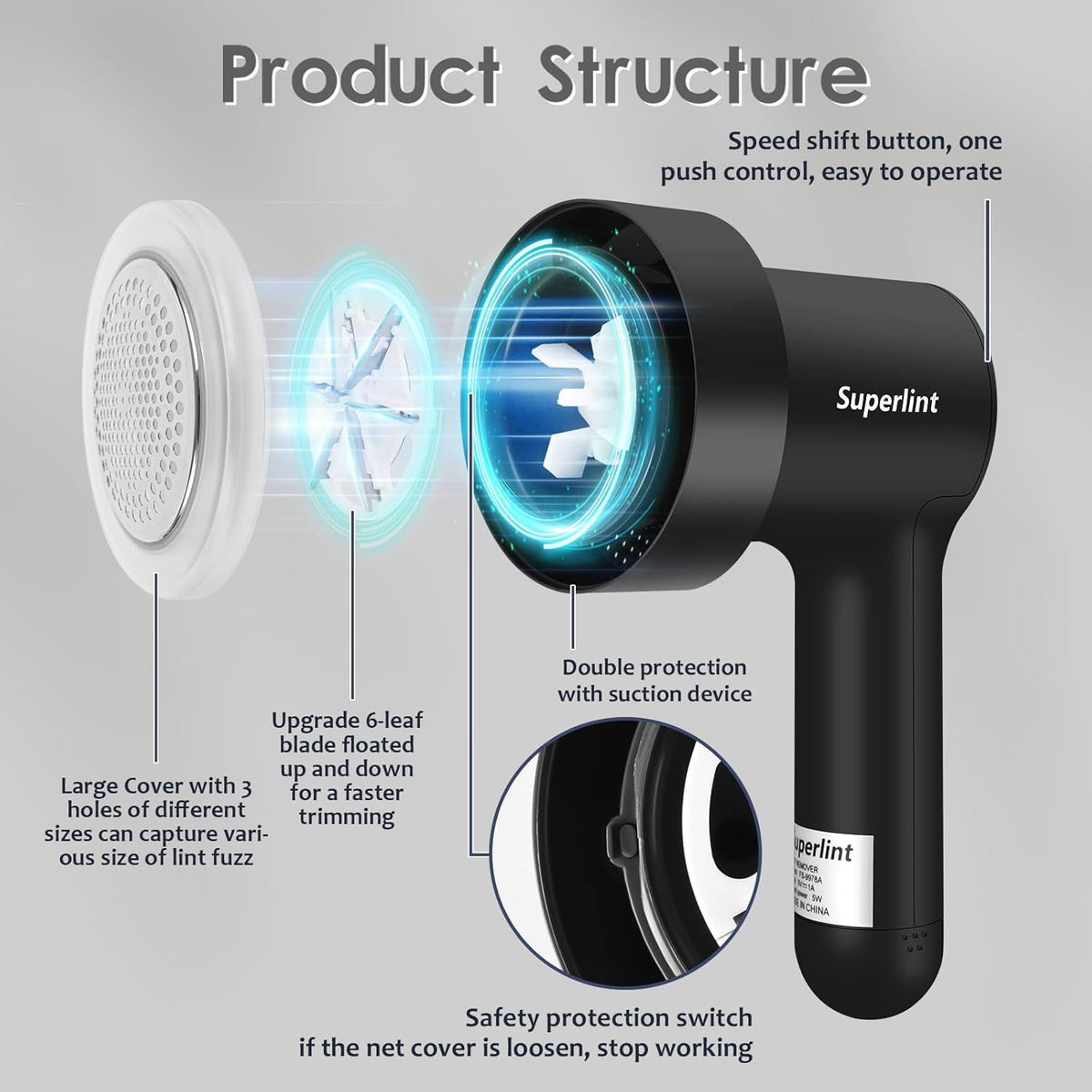 SUPER LINT Electric Fabric Shaver Electrostatic Brush, LED Display, 3-Speeds, Rechargeable Sweater
