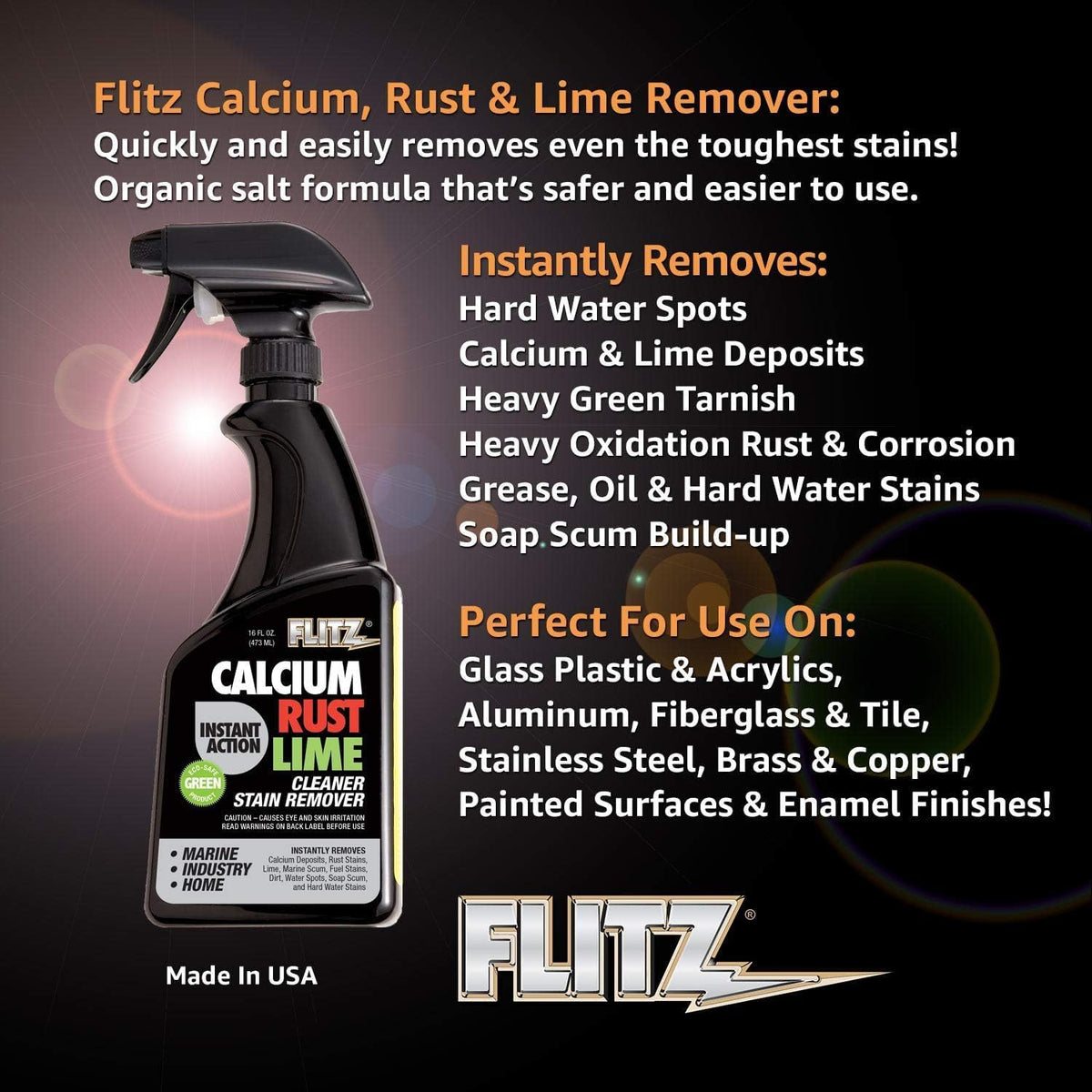 Flitz Calcium, Rust, & Lime Remover - 16oz Bottle of USA-Made Limescale Remover for Toilets