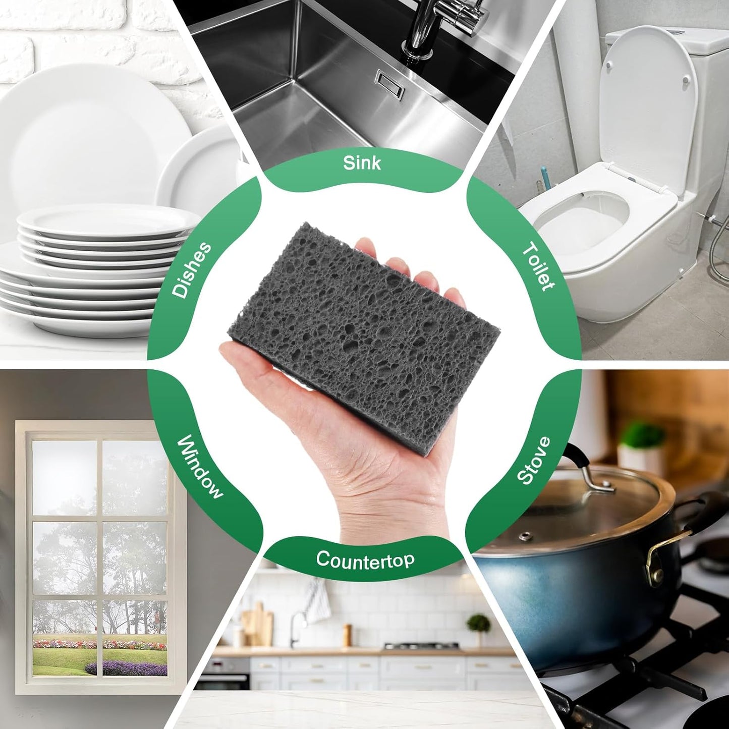 6-Pack Kitchen Sponges, Condense Eco Cellulose Non-Scratch Scrub Heavy Sponge for