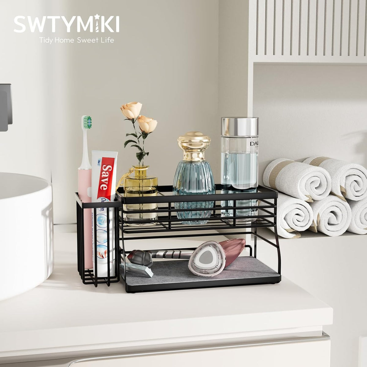 SWTYMIKI Sponge Holder for Kitchen Sink - 2 Tier Rustproof Sink Caddy with Instant Drying Stone