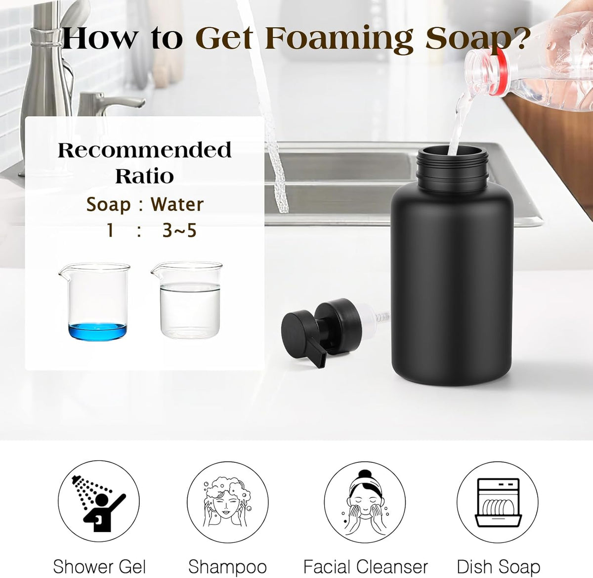 Luxspire Foaming Soap Dispenser, Glass Foam Pump Soap Dispenser, Non-Slip Hand Soap Dispenser with