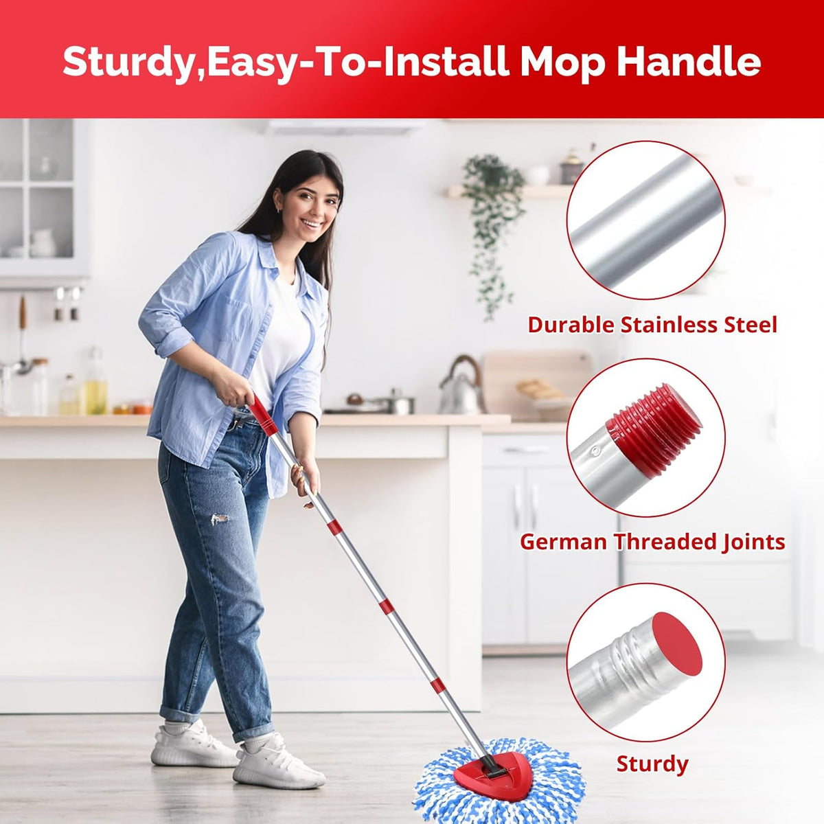 Spin Mop Head, Base, Handle Replacement for O-Ceda RinseClean 2 Tank System,4 Microfiber Mop