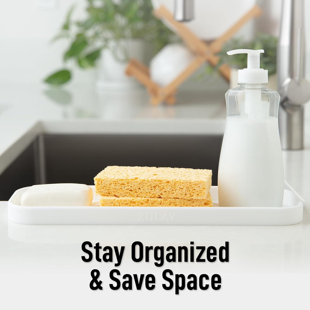 Zulay Large Silicone Sponge Holder (12x4) – Flexible Sink Organizer Tray for Kitchen & Bathroom