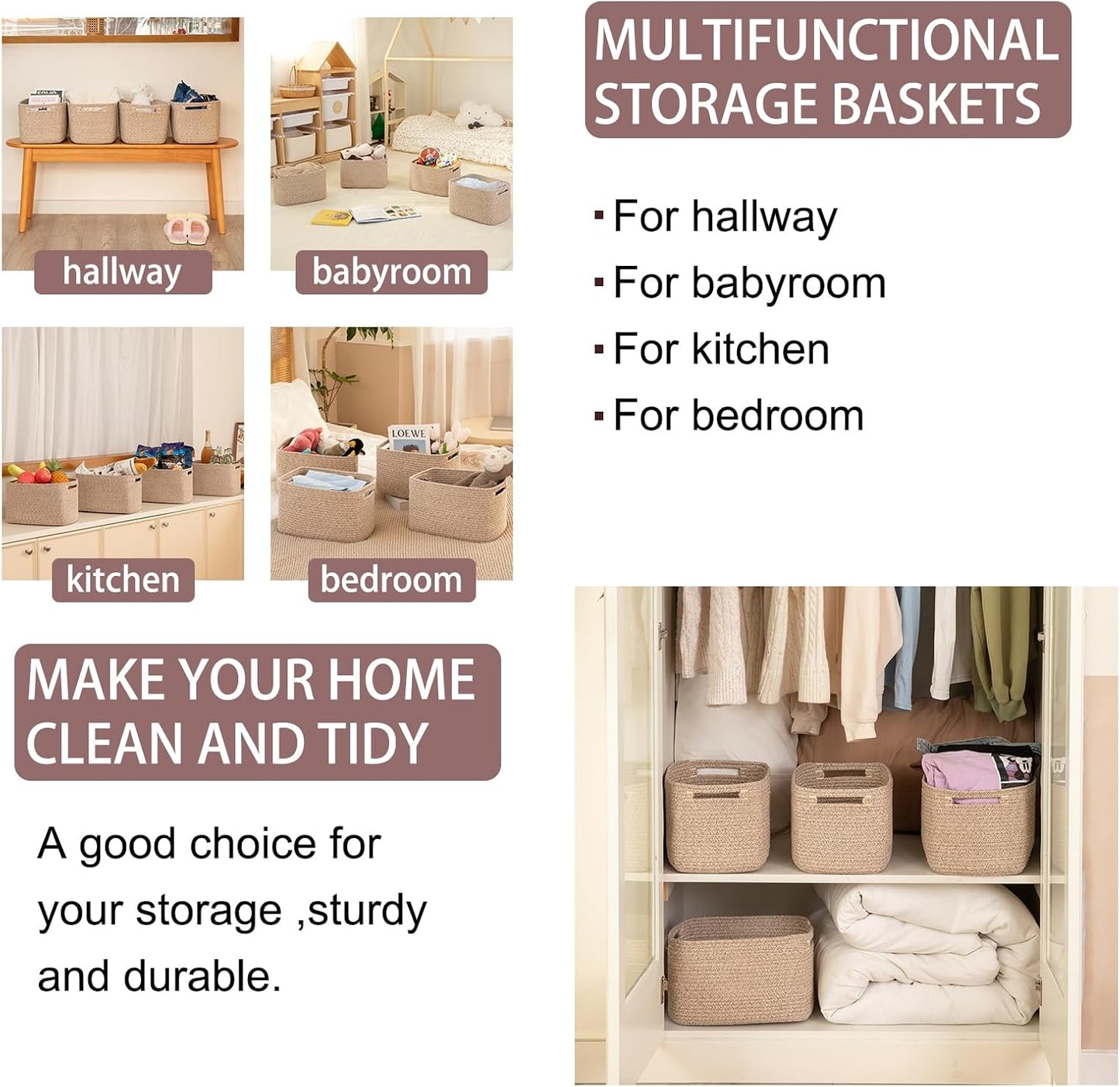 OIAHOMY 4 Pack Storage Baskets for Organizing, Cube Storage Bins for Shelves, Rectangle Storage