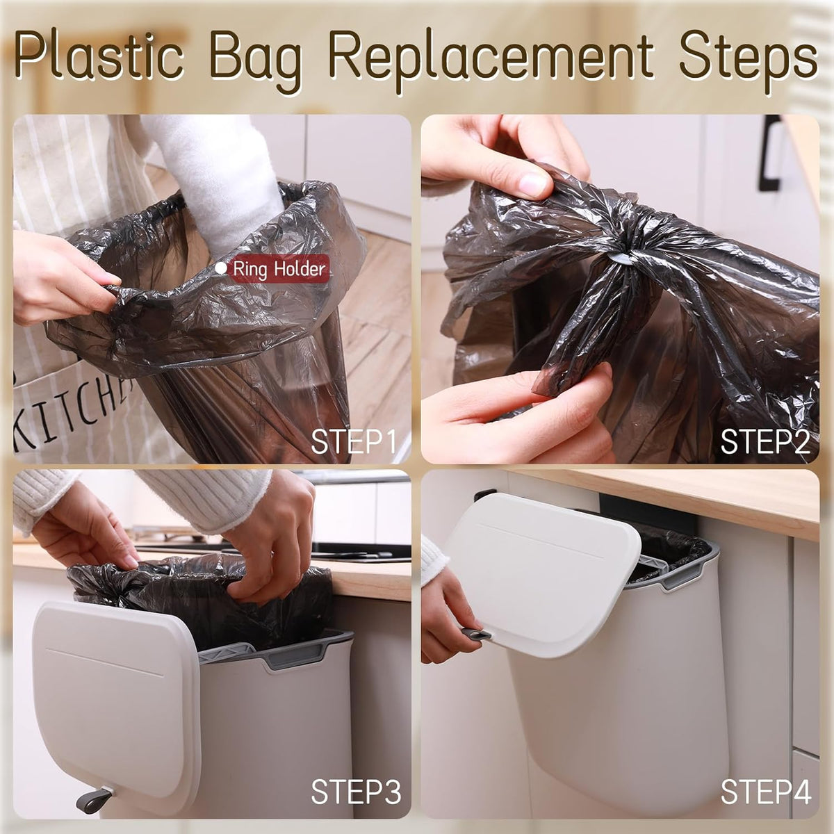 1.9 Gallon Kitchen Compost Bin Hanging Small Trash Can with Lid Under Sink Dual Installation &