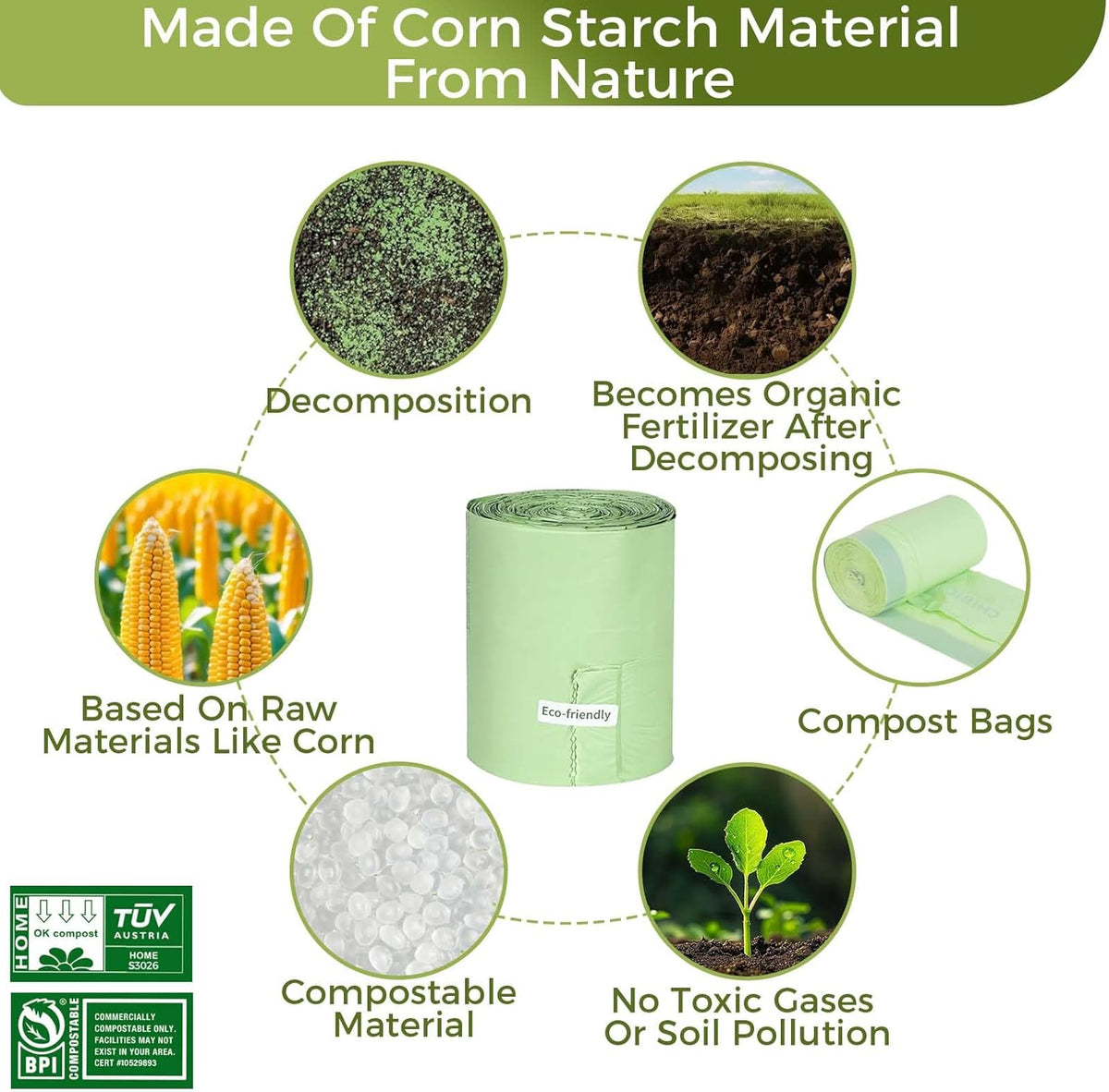 1.6 Gallon Compostable Trash Bags Drawstring, Heavy Duty Extra Thick 0.6 Mil, 6.06 Liter, 50 Bags