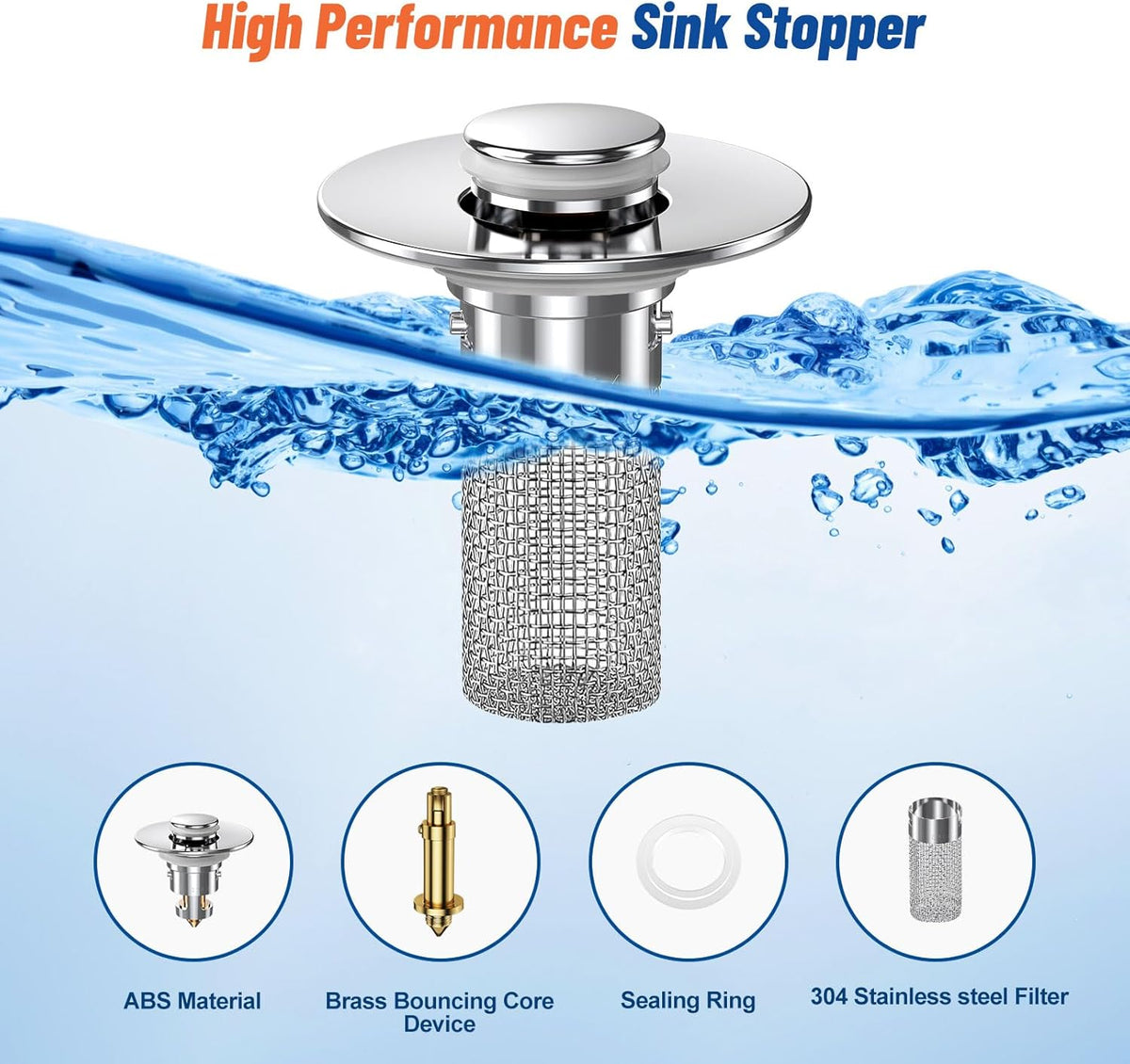 2PC Bathroom Sink Stopper Hair Catcher, Pop Up Sink Drain Filter with Removable Stainless Steel