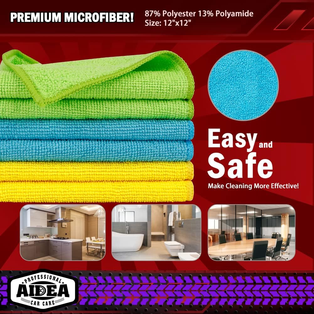 AIDEA Microfiber Cleaning Cloth, 50PK, Microfiber Towels for Cars, Premium Wash Cloths, Dusting