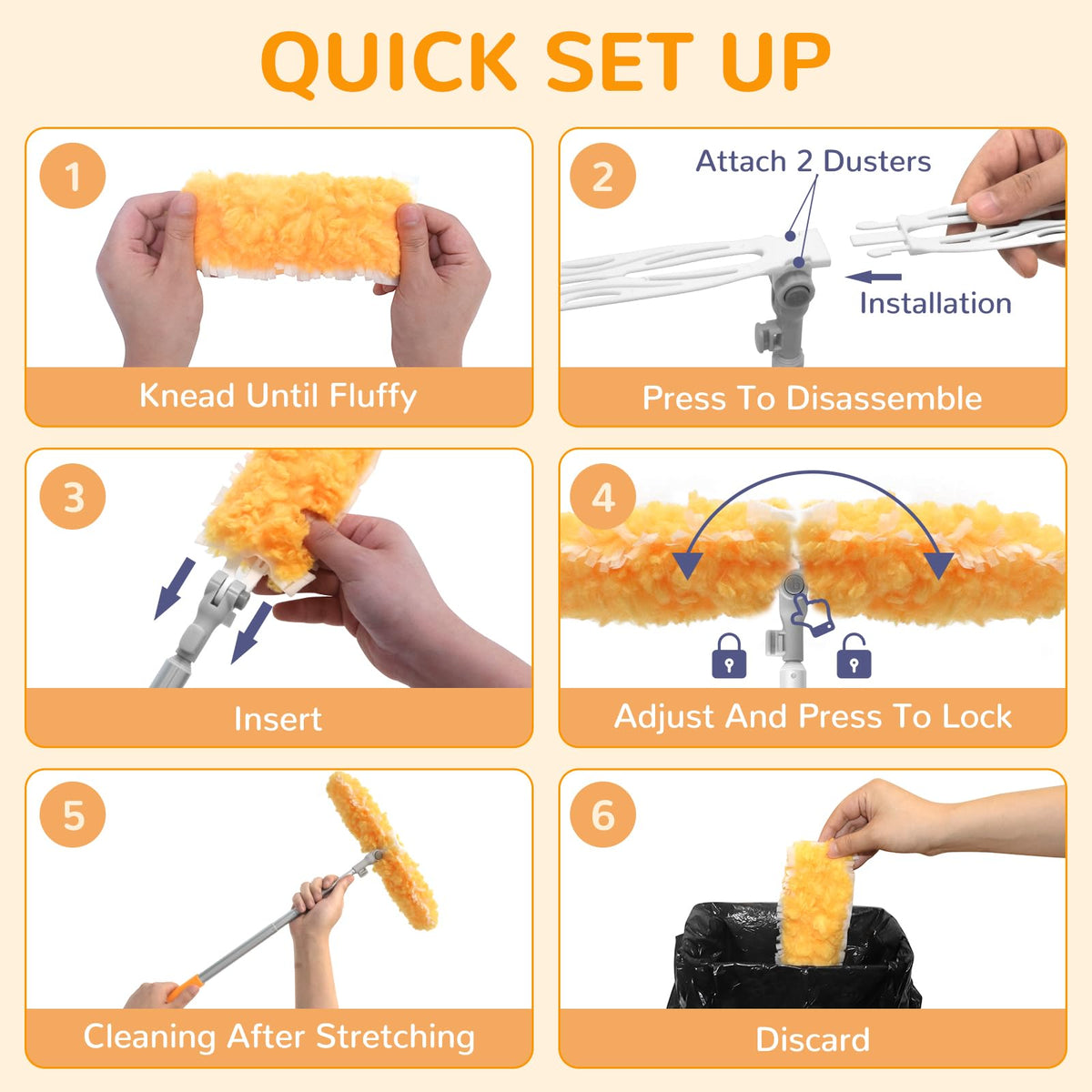 6 ft Extendable Duster Handle with 50 Refills, Compatible with Swiffer