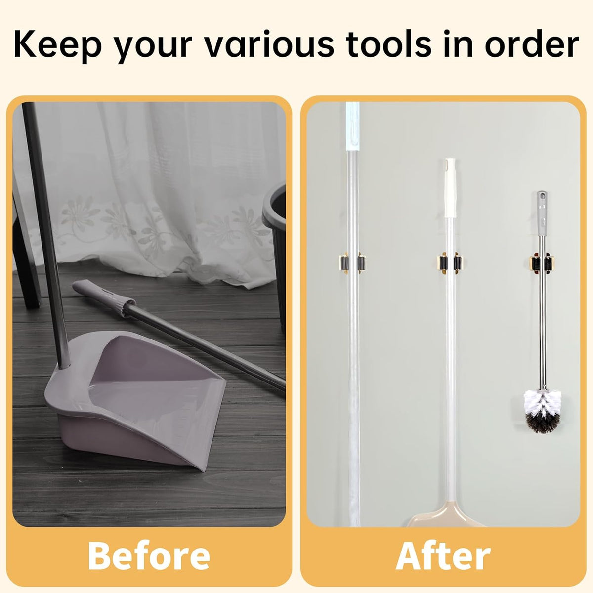 4pcs Anti-Slip Broom and Mop Holder,Wall Mounted Utility Rack with Screws,Stainless Steel Heavy
