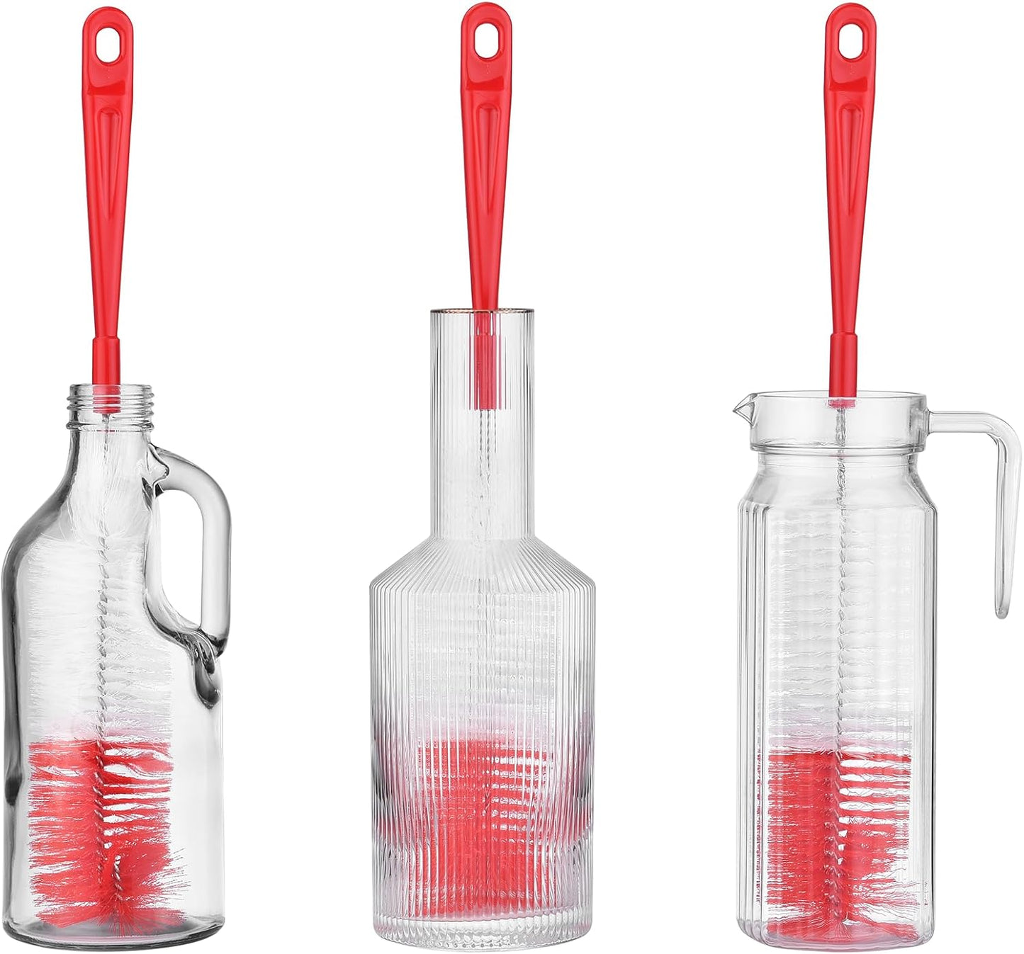 ALINK 3-Pack Long Red Bottle Cleaning Brush for Narrow Neck Beer, Wine, Kombucha, Hydroflask