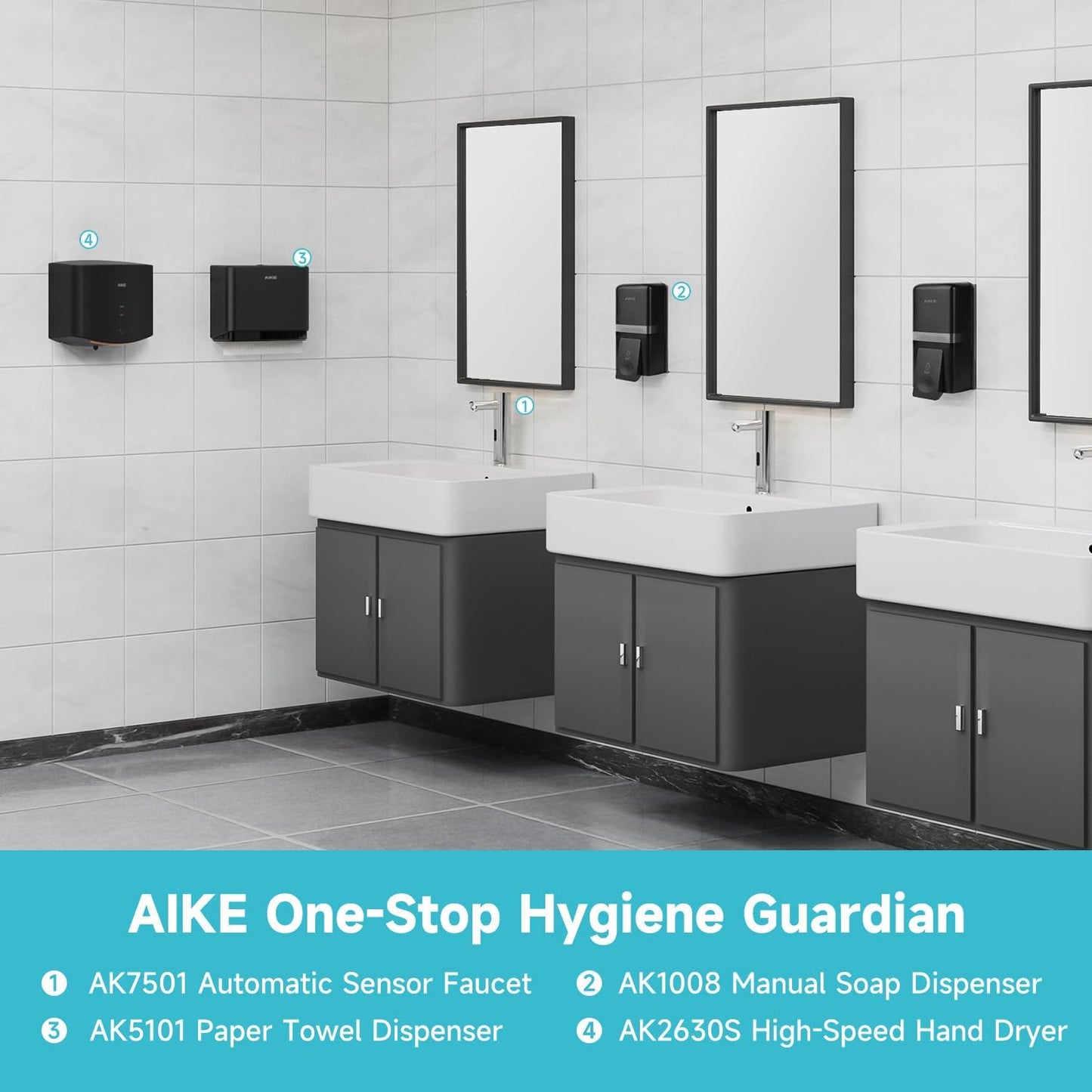 AIKE Wall Mount Liquid Soap Dispenser, 27oz Large Capacity with Extended Pump for Commercial