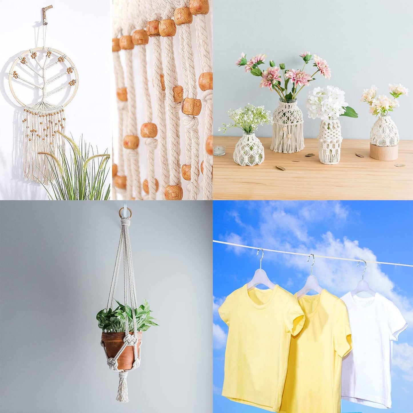 1/4 Inch Natural Cotton Rope, White Craft Rope Clothesline, Used for DIY Rope Baskets, Handicrafts