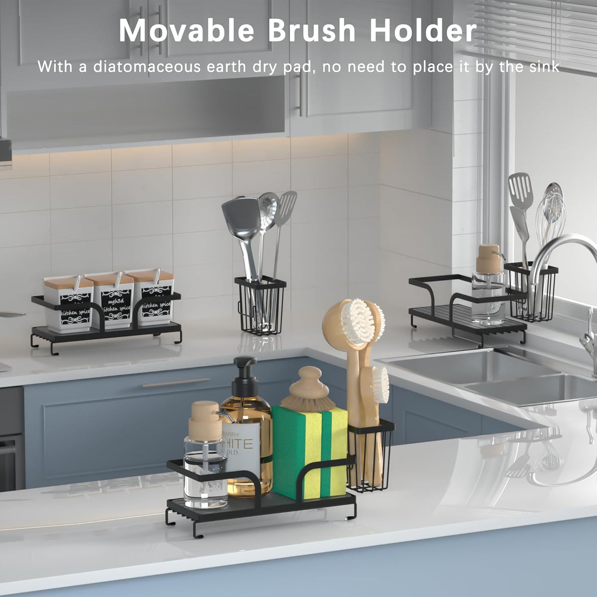 Sponge Holder for Kitchen Sink,Sink Caddy Organizers with Stone Drying Tray, Kitchen Sink Organizer