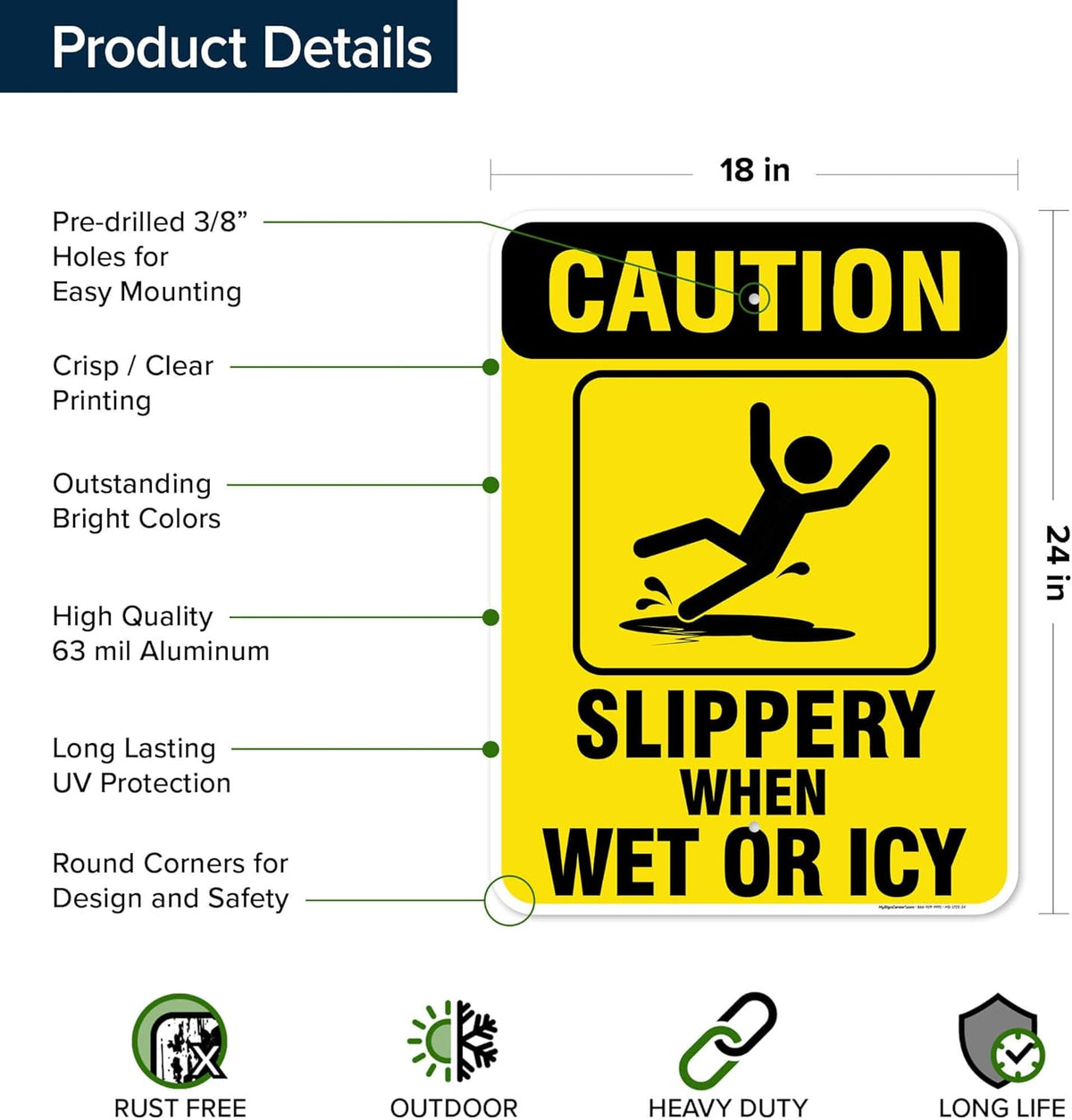 Caution Slippery When Wet Sign or ICY Sign, 18"x24" .063 Aluminum, Indoor/Outdoor Use, USA MADE By