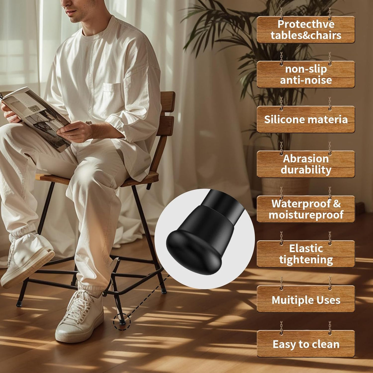 0.75 Inch Heavy Duty Rubber Chair Leg Caps - 24 PCS Non-Slip Furniture Floor Protectors with Metal