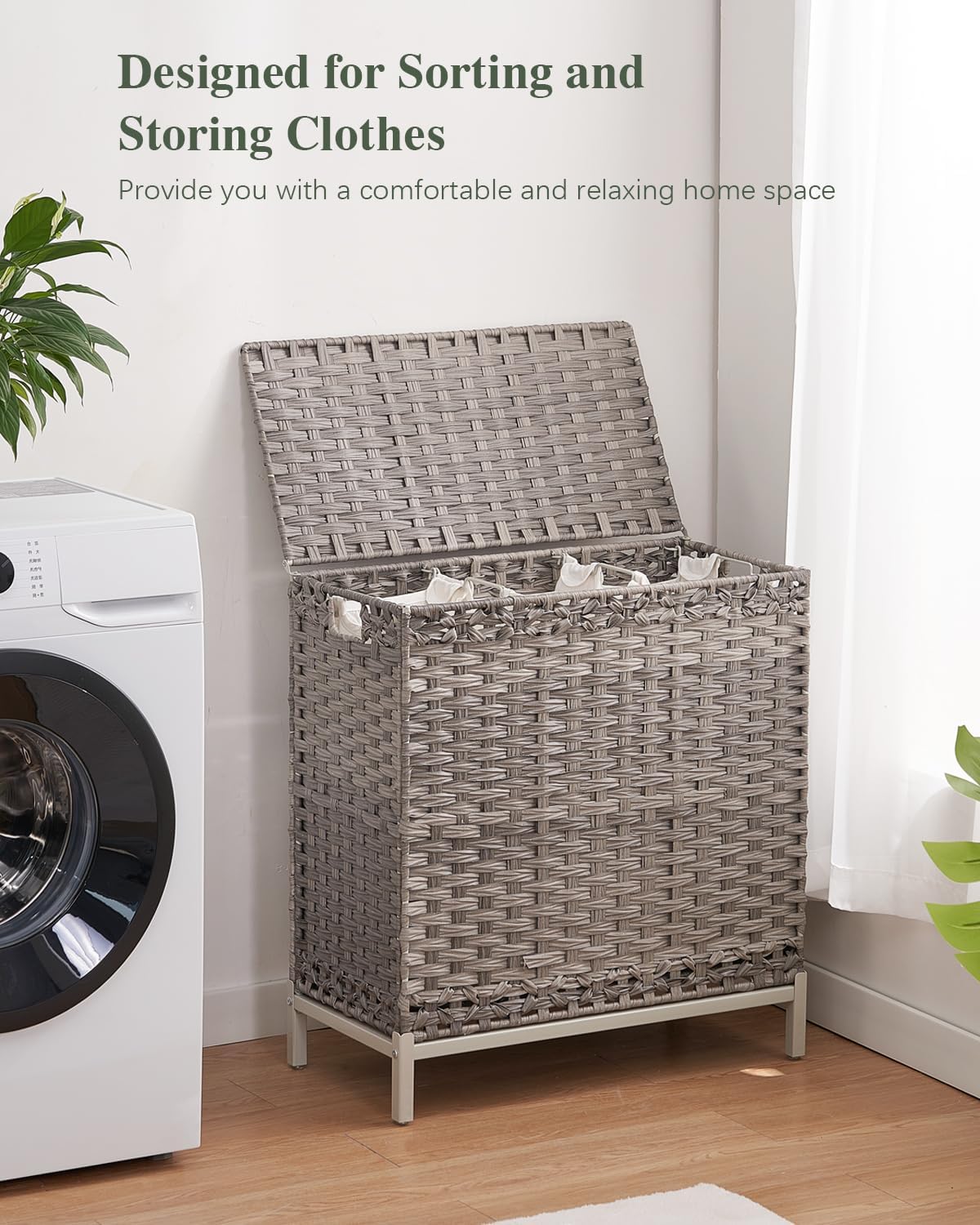 Laundry Hamper with Lid 132 L, (35 Gallons) Clothes Hamper with Lid, Handwoven Rattan Laundry