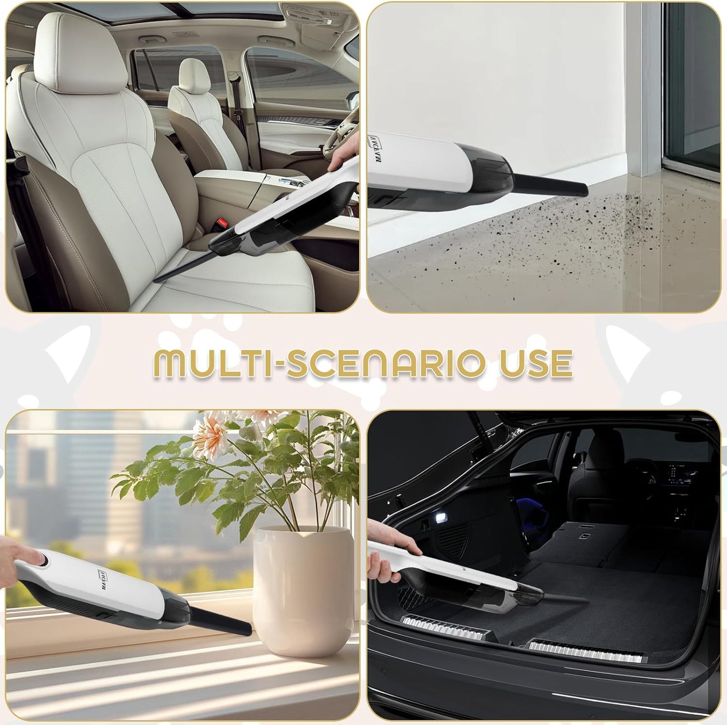 Handheld Vacuum Cordless,15KPA High Power Suction,USB Quick Charge,Car Vacuum Cleaner with Storage