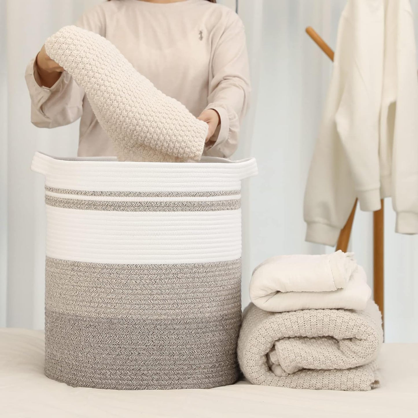 OIAHOMY 58L Laundry Baskets-Laundry Hamper, Storage Basket with Handles, Decorative Basket for