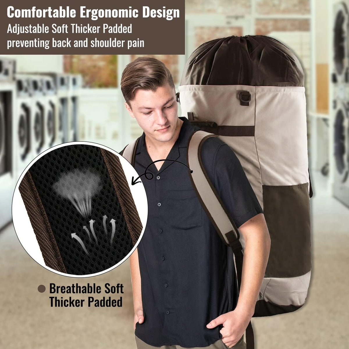 Laundry Bag Backpack, 125L Extra Large Travel Laundry Bags with Shoulder Straps, Adjustable &