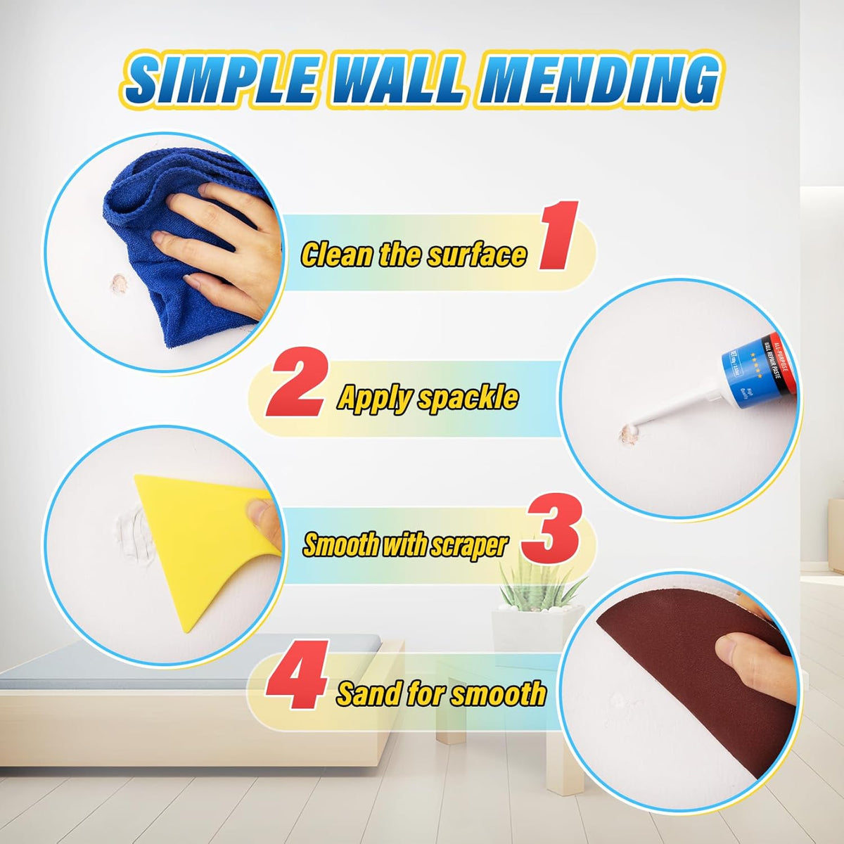 DIYSELF-Drywall-Repair-Kit-Fast-Drying, Wall Mending Agent, 9 Pack Spackle Wall Repair Kit with