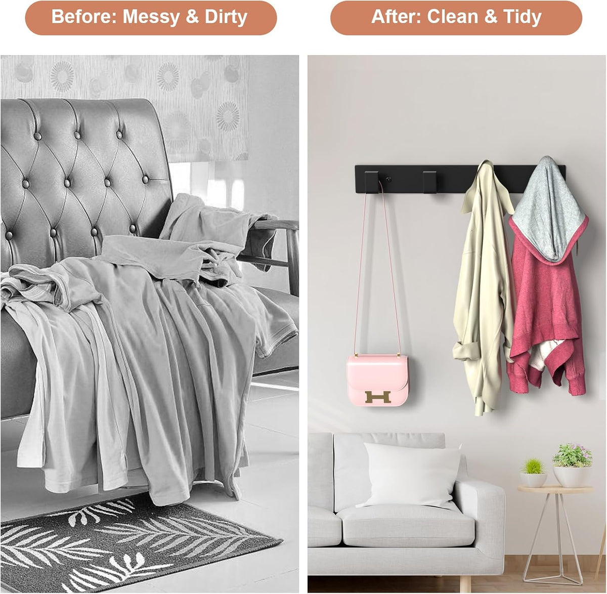 PMMASTO Coat Rack Wall Mount, Coat Hooks Wall Hooks for Hanging, Stainless Steel Coat Hanger Towel