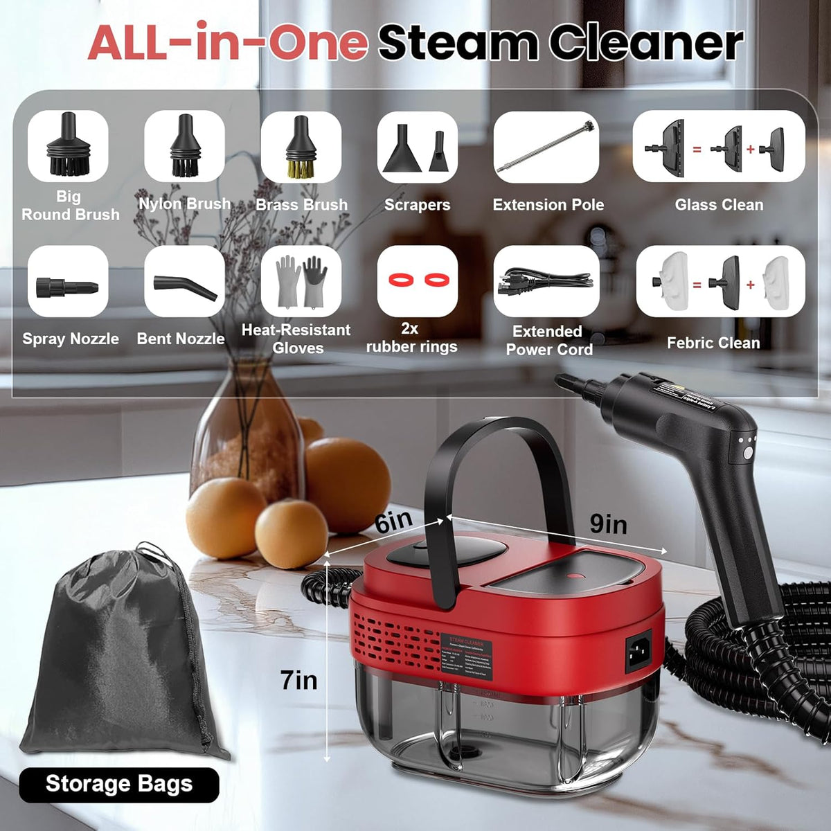 Handheld Steam Cleaner for Home, 2500W High Pressure Steam Cleaner for Car Detailing, 3 Steam