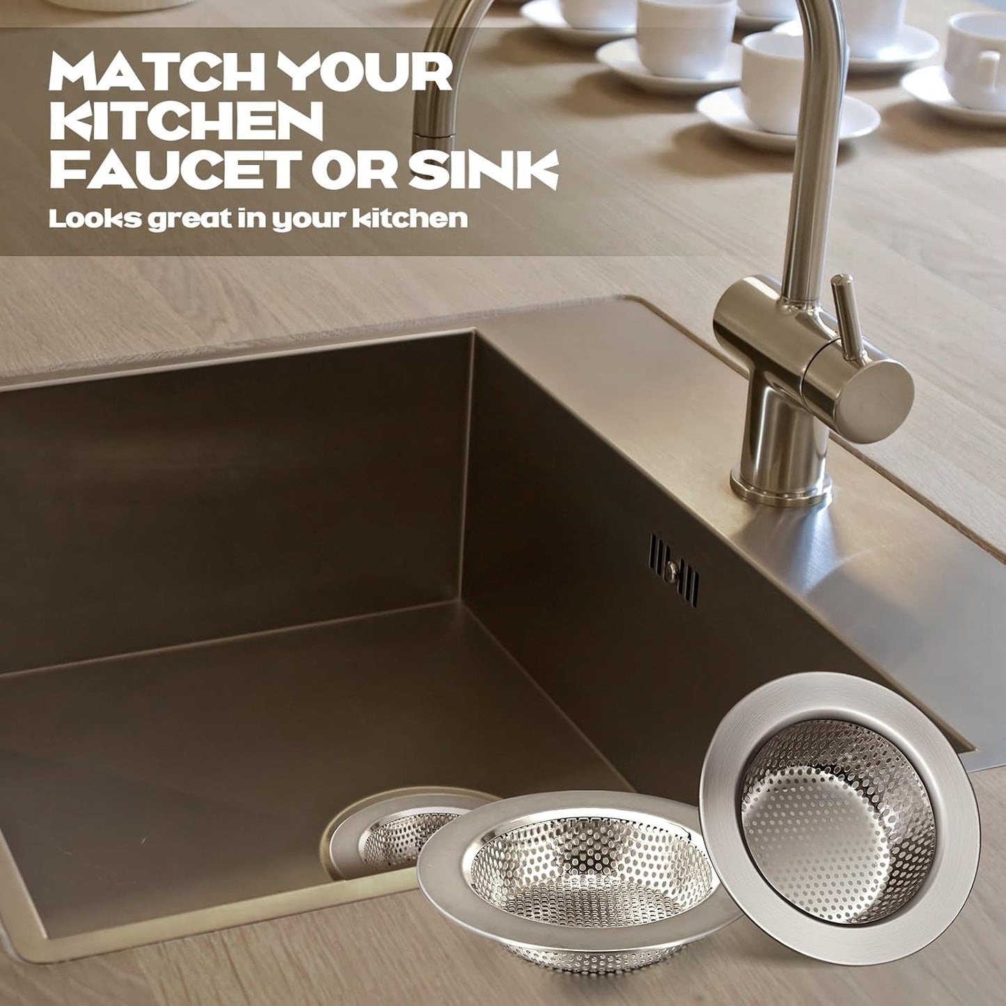 Retisee 2 Pcs Sink Strainer Stainless Steel Kitchen Sink Drain Strainer Basket Cover Mesh Hair Food