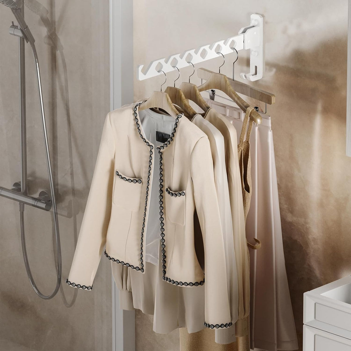 Dr.DJ Wall Mount Coat Hanger Holder White Clothes Drying Organizer Rack Garment Hooks Aluminium