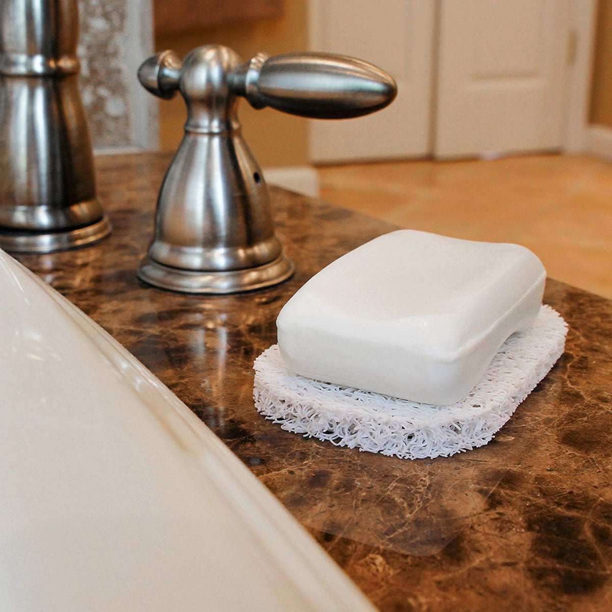 Bar Soap Dish Holder for Shower Bathroom Stainless Steel Rust Proof Self Draining with White Soap