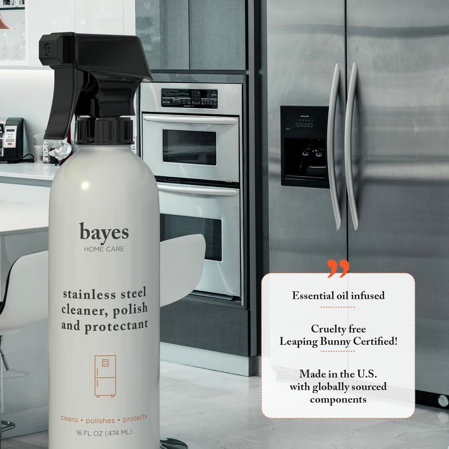 Bayes High-Performance Stainless Steel Cleaner Spray, Polish, and Protectant - Indoor & Outdoor