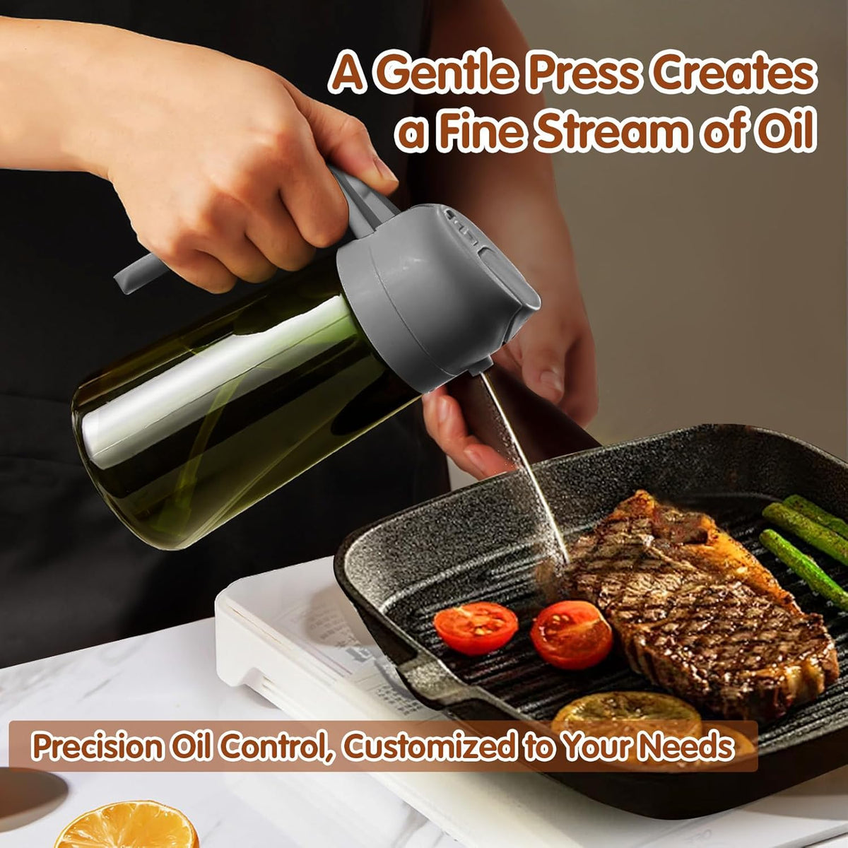YARRAMATE 16oz/470ml Dark Green Oil Sprayer for Cooking with Stickers, Food-grade Premium 2 in 1