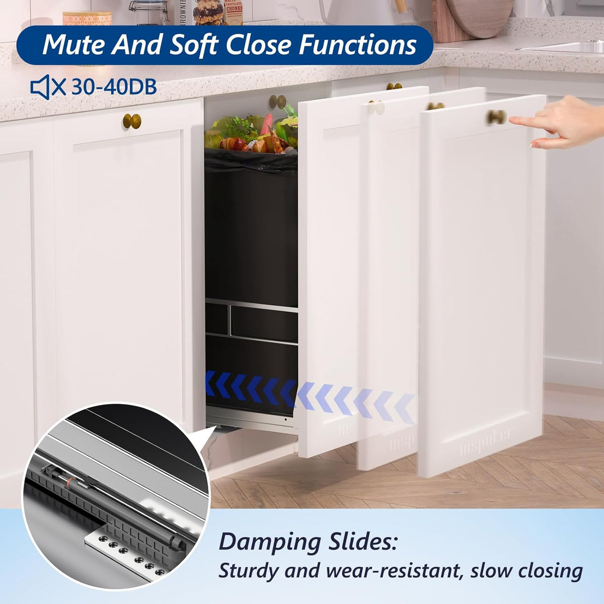 Insputer Pull Out Trash Can Under Cabinet with Soft-Close Slides, Heavy Duty Under Sink Trash Can