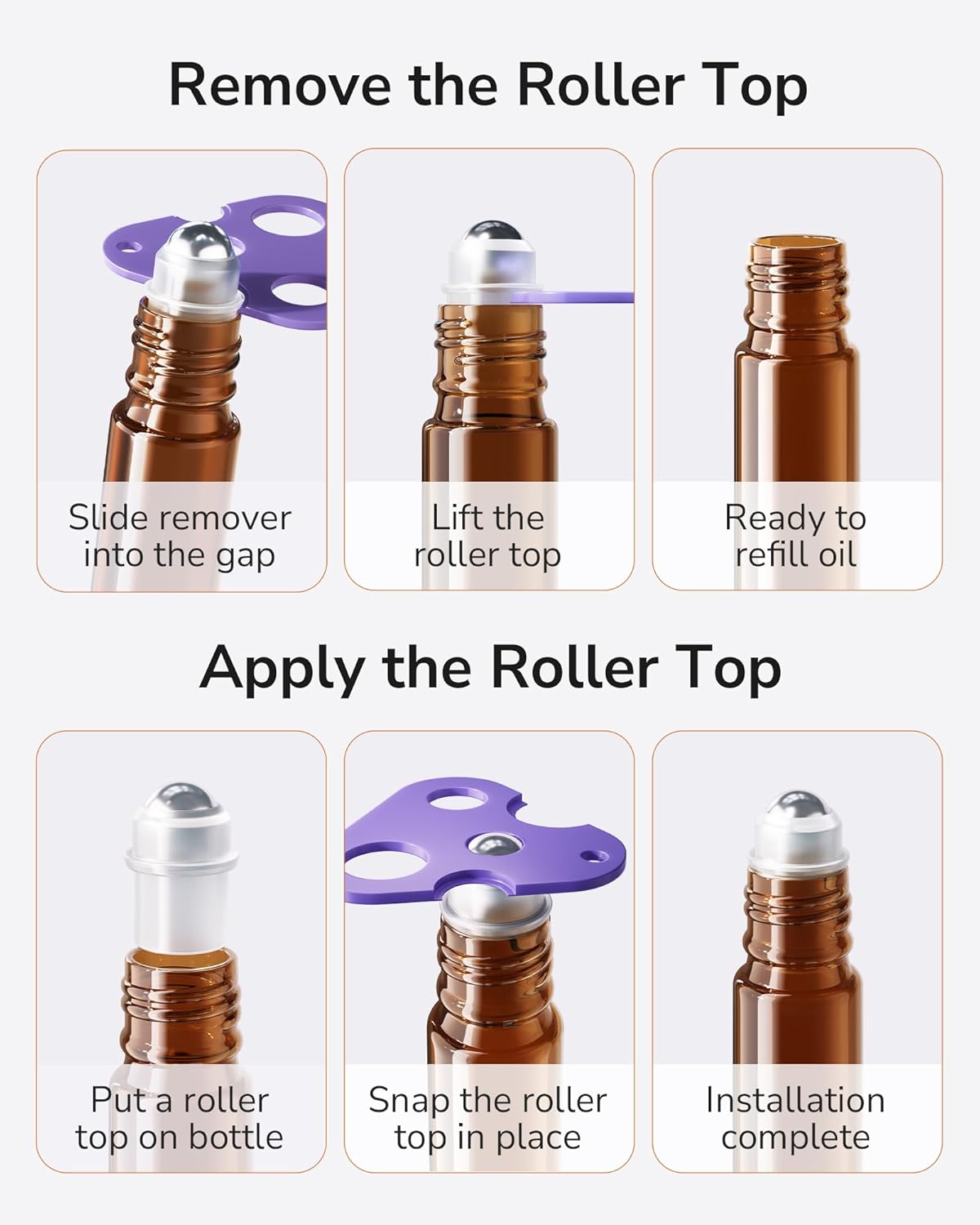 ULG 24-Pack Essential Oil Roller Bottles 10ml, Empty Bottles with Stainless Steel Roller Balls and