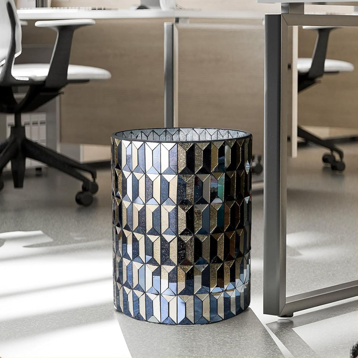 Escenzy Modern Bathroom Trash Can Mosaic Glass 6L | Decorative Small Garbage Can | 8" x 10" |