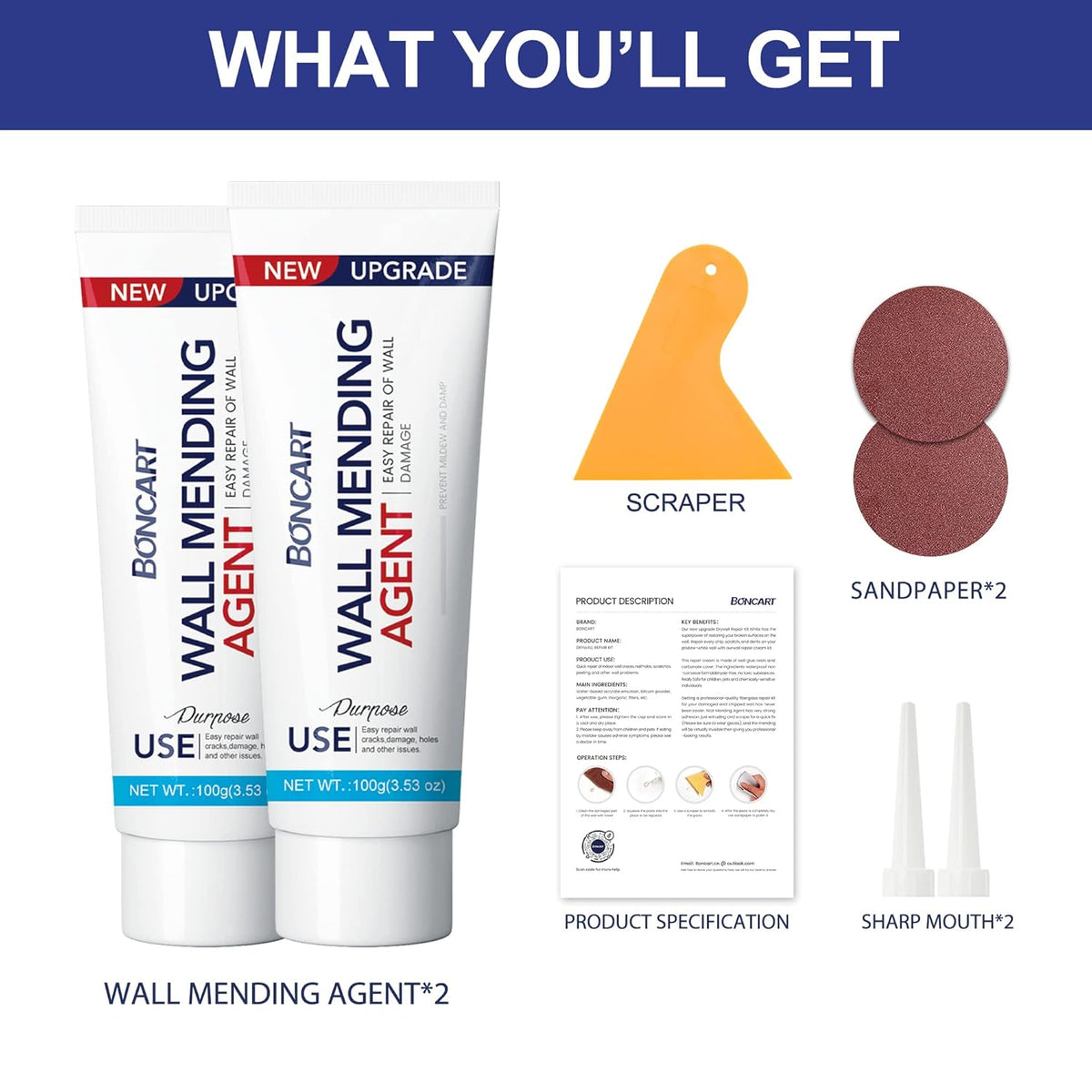 Drywall Repair Kit,2 Pack Wall Mending Agent,Wall Spackle with Scraper, Wall Surface Hole Fill