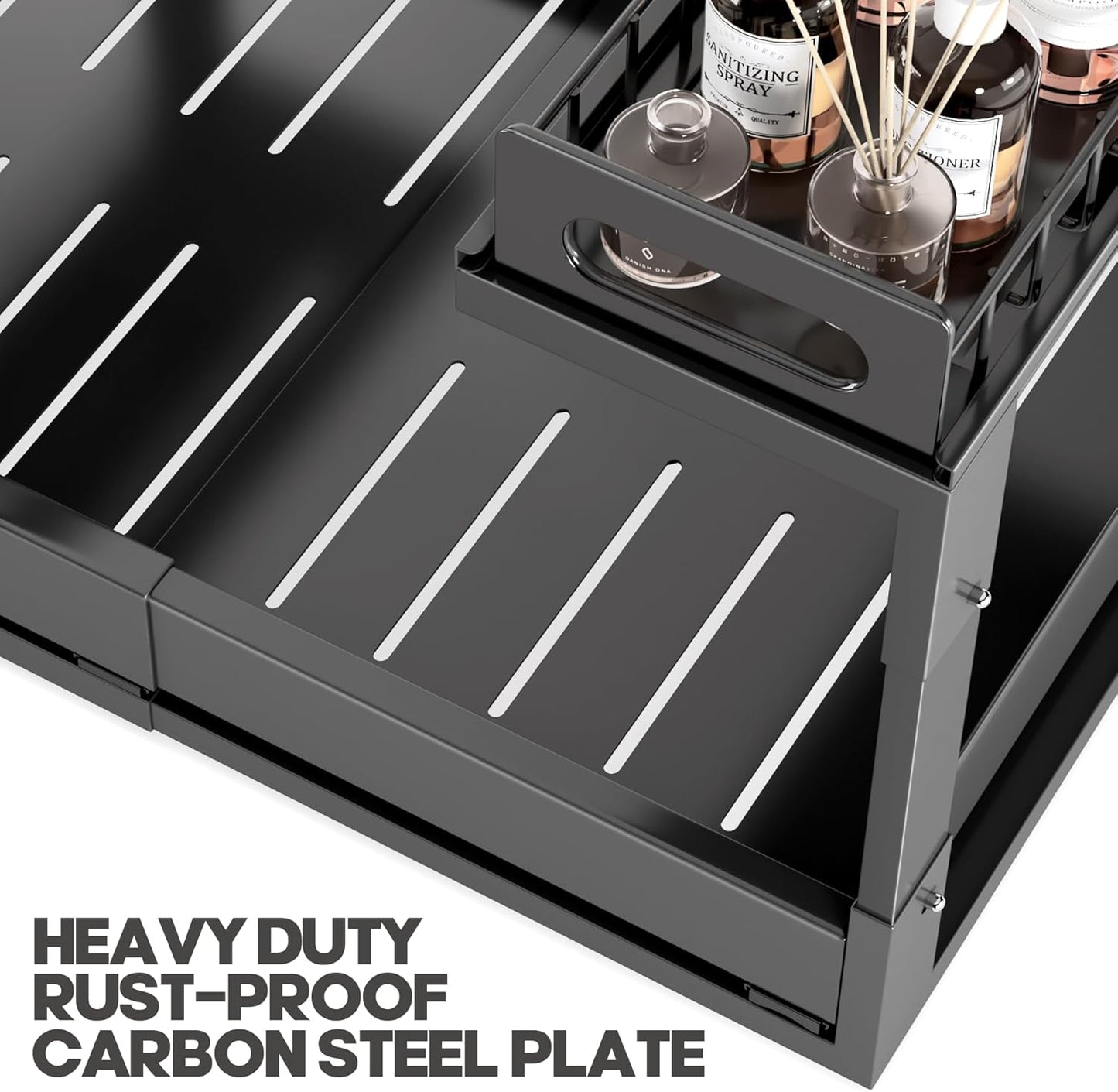 1 Pack-15.7"-25.7"W Expandable Under Sink Organizer With Upgrade Ball-Bearing Slide,2-Tier Pull Out