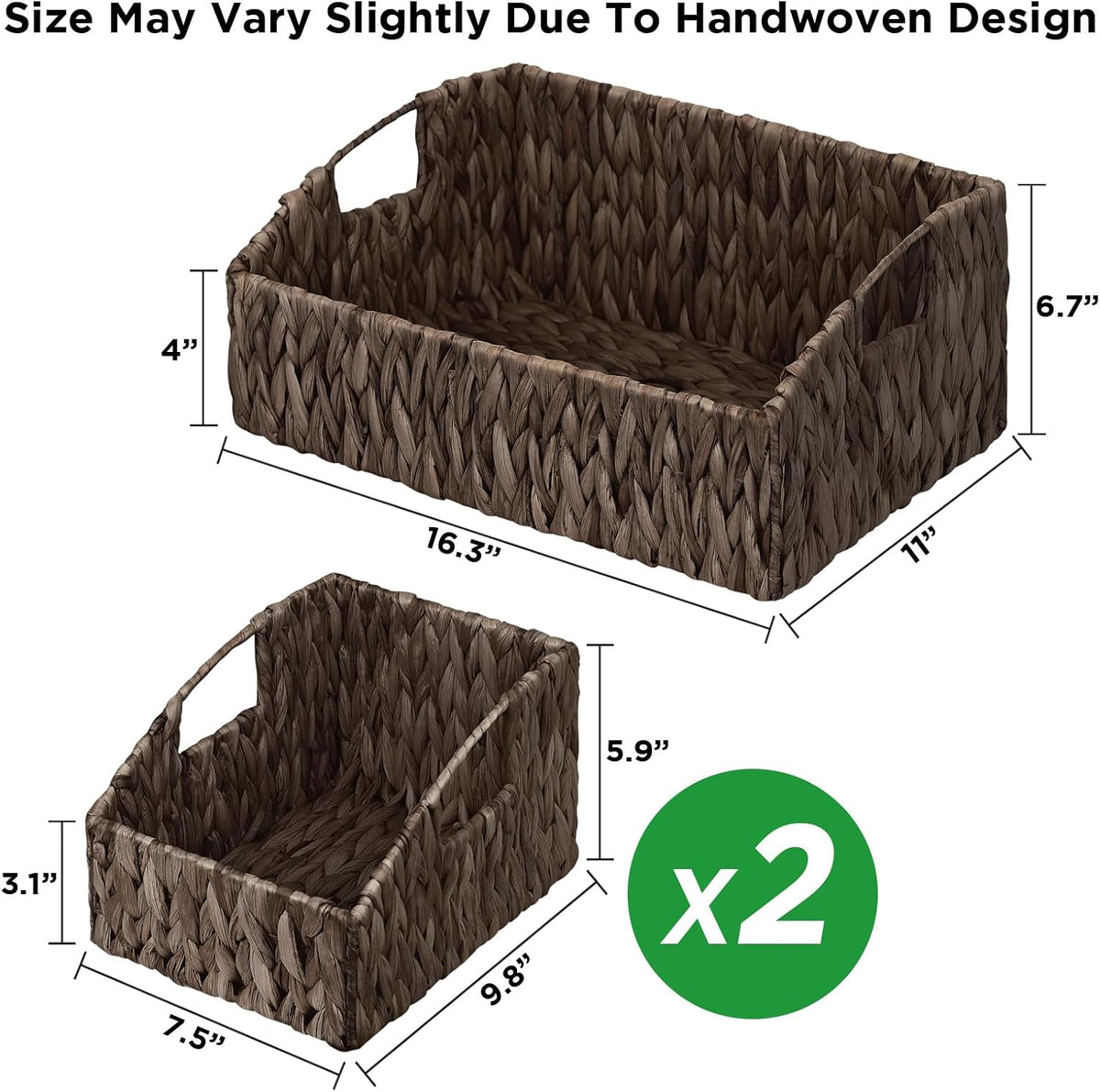 Ollieroo Natural Water Hyacinth Storage Baskets, Handwoven Wicker Storage Bins with Built-in