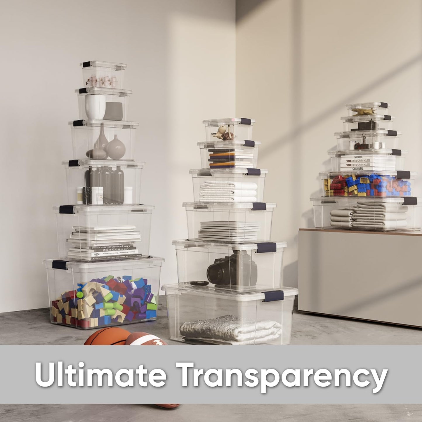 Superio Clear Storage Boxes with Lids, 1.27 Quart Plastic Container Bins for Organizing, Stackable