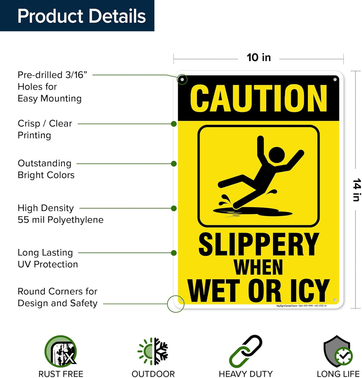Caution Slippery When Wet Sign or ICY Sign, 10"x14" Polyethylene, Fade Resistance, Indoor/Outdoor
