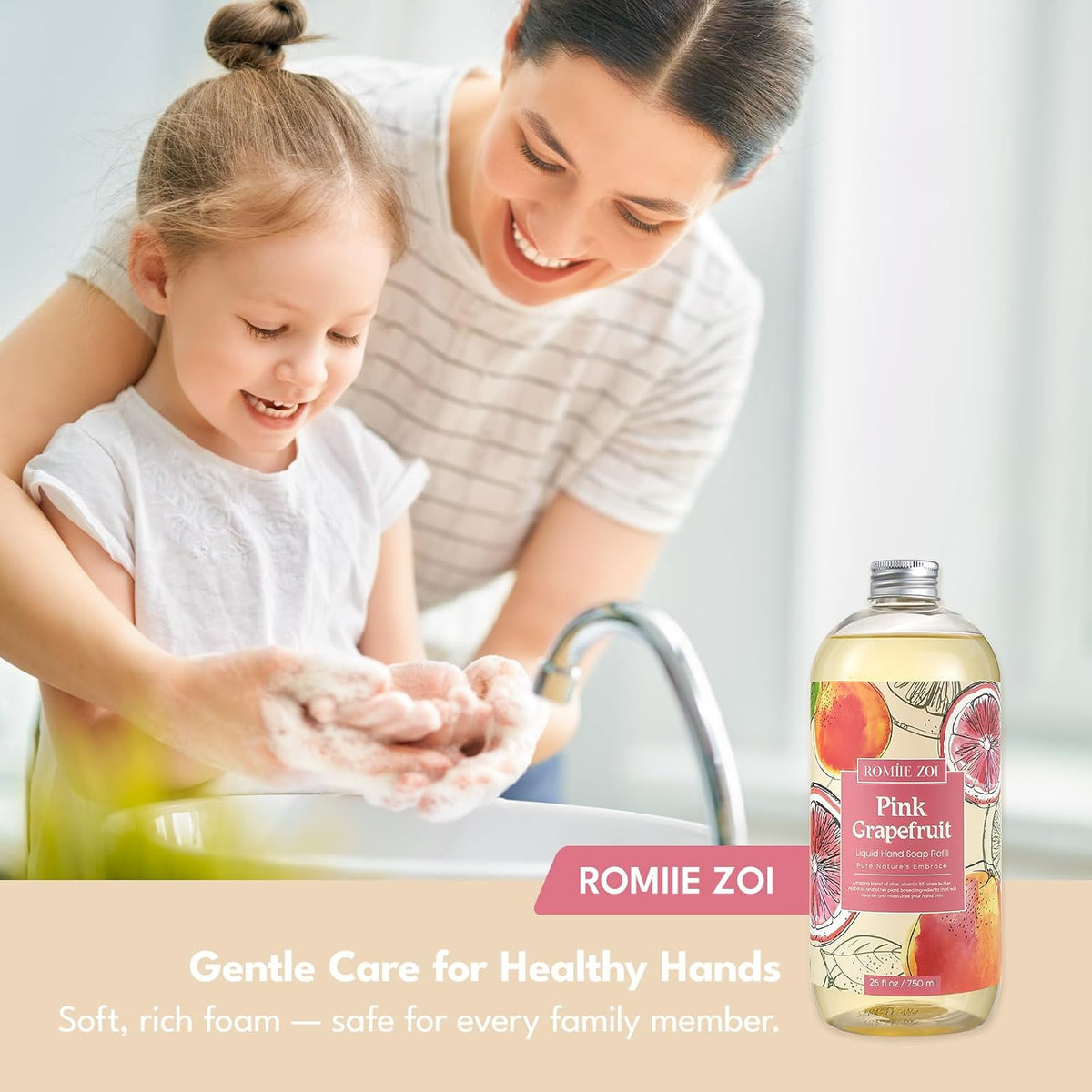 ROMIIE ZOI Liquid Hand Soap Refill Gift Set – 3 Pack (26 Fl Oz Each), Pink Grapefruit Scent