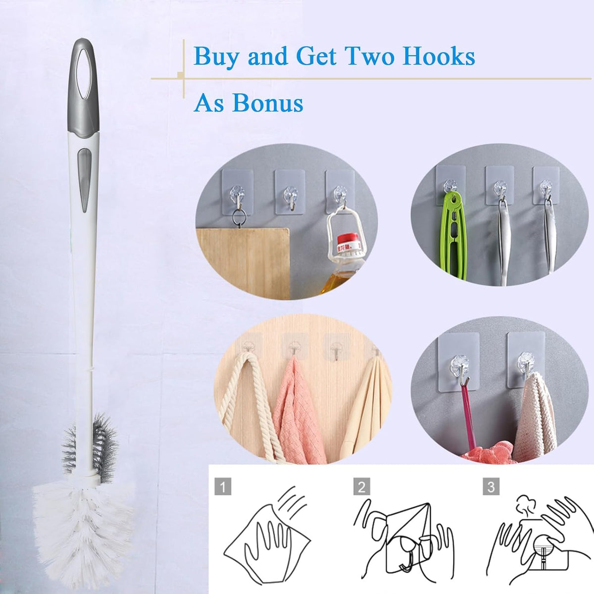 2 Pack Toilet Bowl Brush Without Holder for Bathroom, Under-Rim Double Brush Head, Long Handle