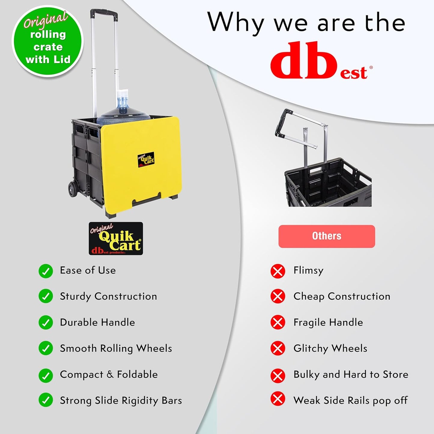 dbest products Quik Cart Collapsible Rolling Crate on Wheels for Teachers Tote Basket 80 lbs
